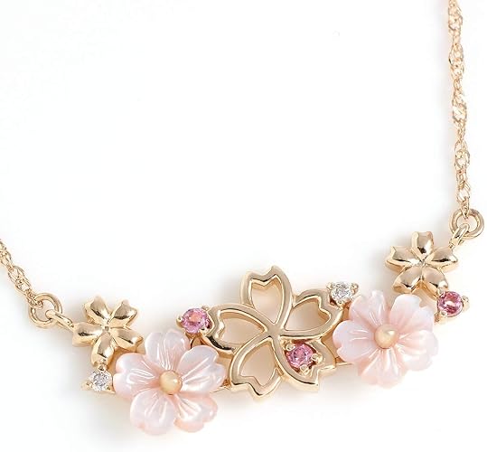 オリジナルジュエリー 桜シリーズ ピンクシェル ロードライトガーネット ダイヤモンド0 02ct ネックレス ペンダント 桜花爛漫 K10ピンクゴールド K10pg