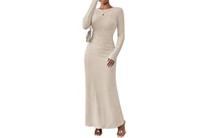 MITILLY Fall Dress for Women 2025 Long Sleeve Maxi Dress Formal Crew Neck Bodycon Ruched Cocktail Party Dresses