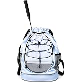 BWZYdy Multi-Sport Drawstring Bag, Tennis Pickleball Badminton Sack, Wear Resistant with 2 Racket Slots &amp; Ventilated Shoe Pocket