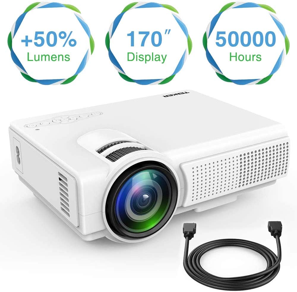 Projector, TENKER Q5 Mini Projector, 1500 LUX LED Projector Support