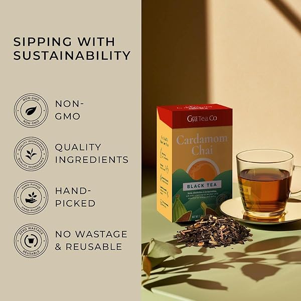 GYA TEA CO CARDAMOM CHAI BLACK TEA – 5.29 OZ LOOSE LEAF, 70 CUPS, CAFFEINATED, SUGAR-FREE