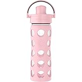 Lifefactory 16-Ounce Glass Water Bottle with Active Flip Cap and Protective Silicone Sleeve, Desert Rose