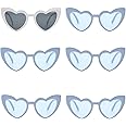 Loanzeg 6 Pairs Bachelorette Party Heart Shaped Sunglasses Party Decorations Bridesmaid Proposal Gift for Women girl (White&Dusty Blue)