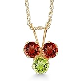 Gem Stone King 14K Yellow Gold Red Garnet and Green Peridot 3-Stone Pendant Necklace For Women (0.42 Cttw, Gemstone January Birthstone, Round 3MM, 18 Inch Chain)