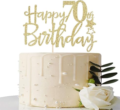 Amazon ゴールドグリッターハッピー70歳誕生日ケーキトッパー ハロー70 70歳を応援 70歳 素晴らしいパーティーデコレーション パーティーグッズ おもちゃ