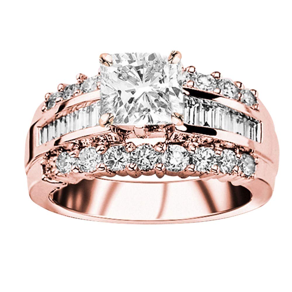 4 Ctw 14K White Gold Channel Baguette Round Diamond Designer Engagement Ring Cushion Cut (3 Ct F Col