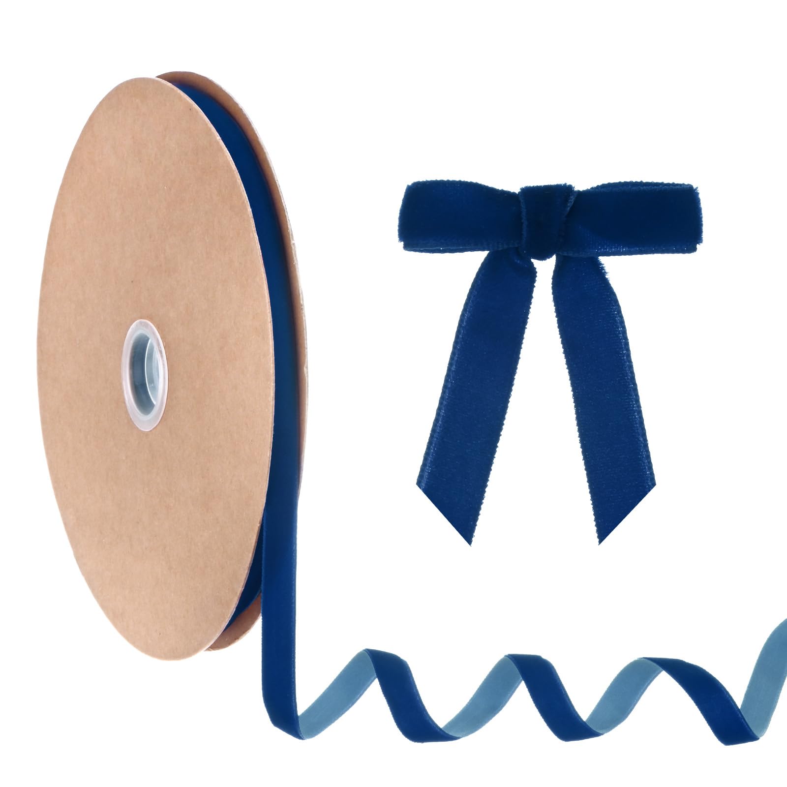 M METERXITY Thin Velvet Ribbon, 3/8'' 25 Yards Single Side Christmas Ribbon for Christmas Tree/Gift Wrapping/Flower Bouquet/Wreath Decorations/Bow Making/Handmade Crafts [Navy Blue]