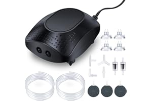 CWKJ Aquarium Air Pump Dual Outlets, Adjustable Quiet Oxygen Aerator Pump, Fish Tank Bubbler with Accessories Kit for Fish Tank up to 100 Gallons
