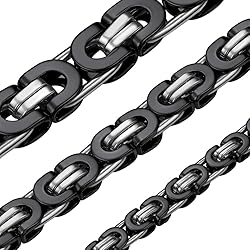 Black Mens Chain Flat Byzantine Link Stainless