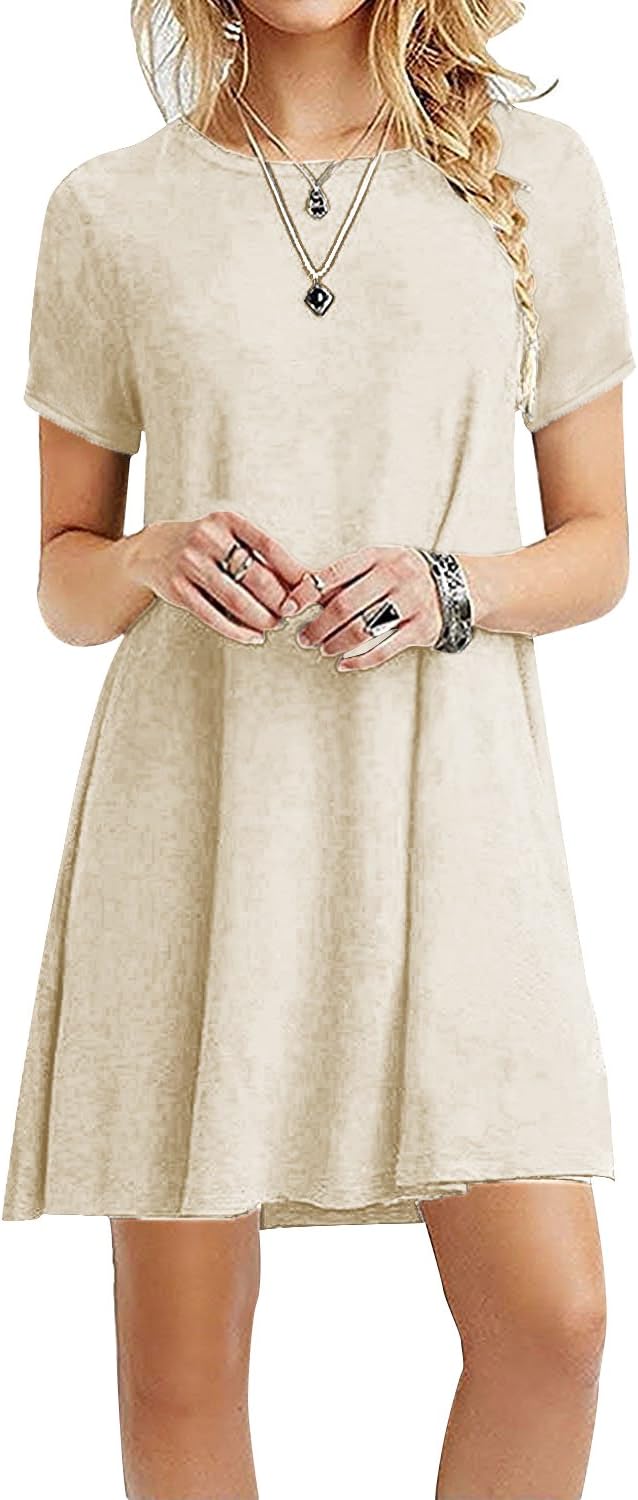 Nashion Women's Long and Short Sleeve Casual Boho Loose T-Shirt Dress