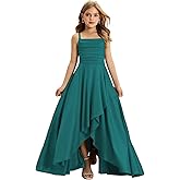 Snvdzo Spaghetti Strap Junior Bridesmaid Dresses Silk Satin Flower Girl Dress for Teen Girls Special Occasions
