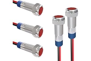 APIELE Indicator Light 6mm 1/4" Waterproof IP65 Metal Signal Lamp 12V-24V AC/DC LED Pilot Dash Lamp Red 5 PCS with 150mm Wire for Car Truck Boat(Red)