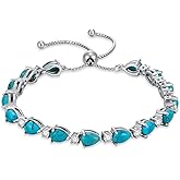 BETHZA Turquoise Tennis Bracelet 925 Sterling Silver Pear 7x5mm Genuine Turquoise Gemstone Adjustable Bracelets Western Boho Jewelry for Women