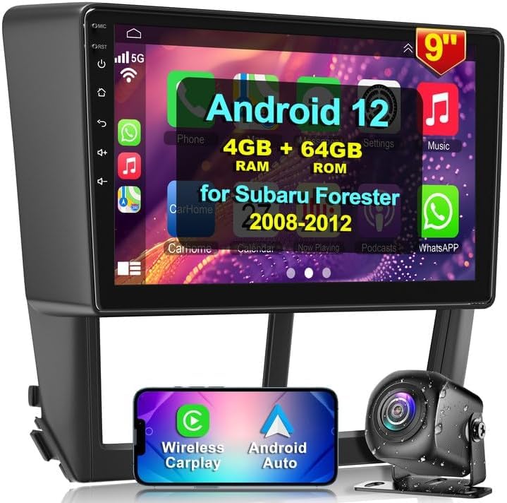 Photo 1 of [4+64G] Android 13 Car Stereo for Subaru Forester 2008-2012 Supports Wireless Carplay&Android Auto, 9 Inch IPS Touchscreen Bluetooth Car Radio with GPS, WiFi, FM Radio, Backup Camera,SWC,MIC