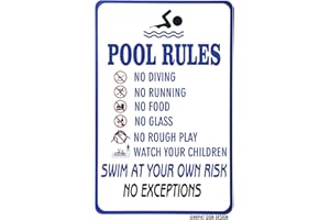 GIMIPATS GIMIPAT Aluminum pool rules no diving no running no food no glass no rough play watch your children swim at your own risk no exceptions Pool Sign, 12inx16in Fade Resistance, Indoor/Outdoor Use Metal Sign