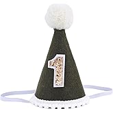 Gosknor Wild One 1st Baby Birthday Hat, Deep Green Cone First Birthday Party Crown with Pom Topper Woodland Theme Baby Party Decorations for Boys Girls Photo Props Cake Smash