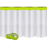 Yudahgan Pre-Taped Masking Film-55inx65ft Tape and Drape Painters Paper Rolls, Plastic Painting Film for Automotive Painting