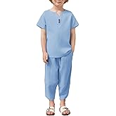 Arshiner Boy's 2 Pieces Clothes Set Henley Shirt Short Sleeve and Pants Wide Leg Baggy Summer Casual Outfits