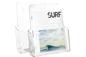 2Pcs Acrylic Brochure Holder,9 x 11" Clear Booklet Display Stand,A4 Leaflet Holder for Desk or Wall Mount,Slant Back Design,P