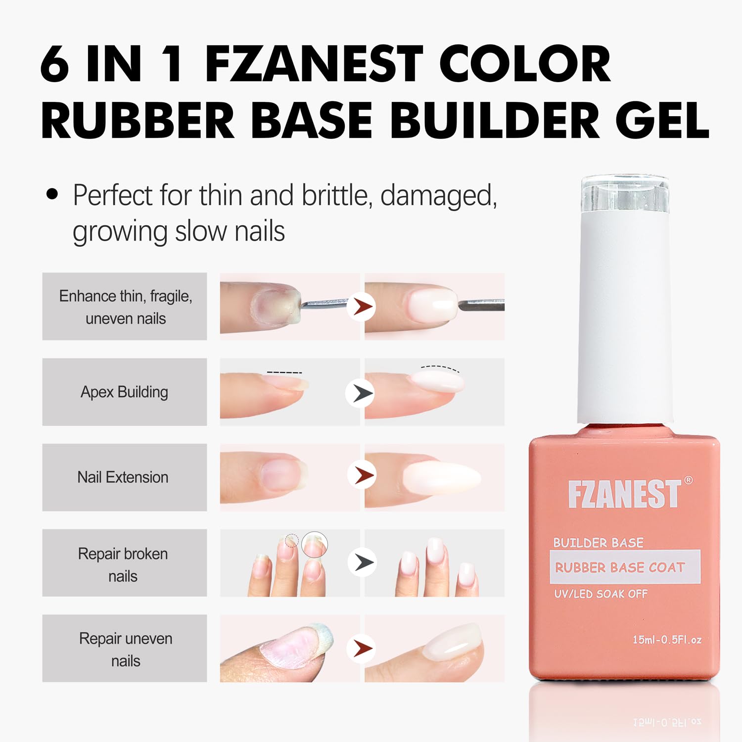 FZANEST Builder Gel For Nails, Milky White Gel Nail Polish Rubber Base For Nail Thickening, LED Nail Lamp Cured Nail Strengthener Extension Color Base In A Bottle - Image 3