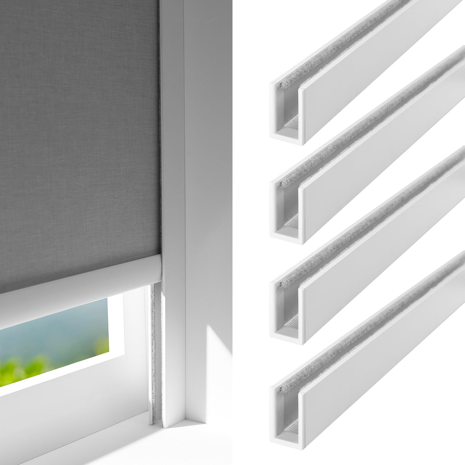 Photo 1 of *****ONLY 2***** ZSTARR U Channel Aluminium Alloy Light Blocking Strips for Roller Blinds Light Gap Blockers Window Shades Side Rail Tracks Bedroom Sleep Nursery (White,58")
