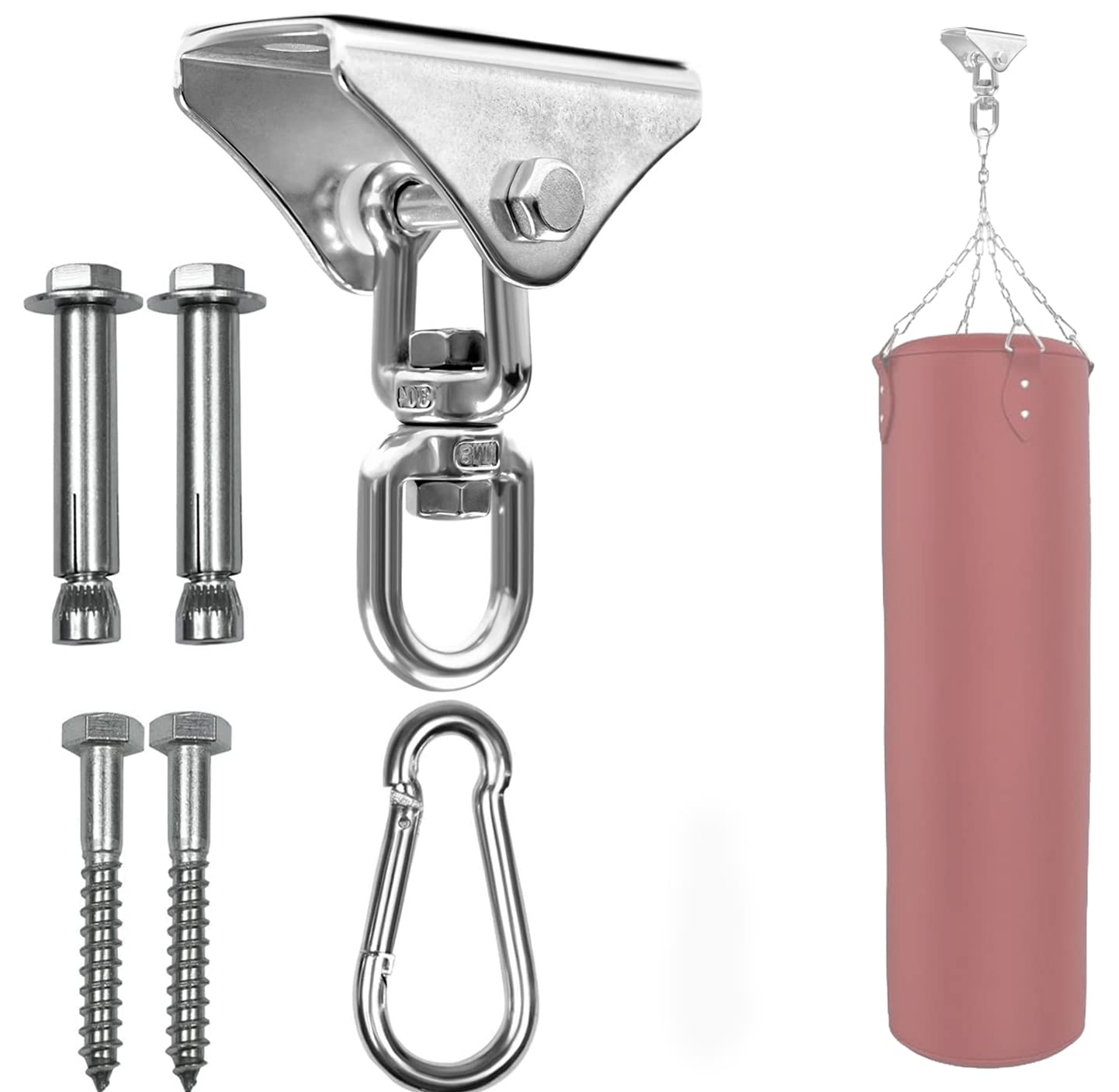 Yes4All ZF94 Heavy Duty Hangers Punch Bag Hook, silver, 360 Degree Rotation - 500kg Capacity, 180° & 360°, Punching Bag Mount for Hammocks, Gymnastics, Swing Hook