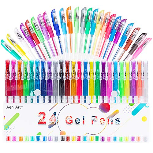 Gel Pens Set Colored Gel Art Markers Fine Point Pen with 40% More Ink for Adult Coloring Books Drawing Doodling Scrapbooking (24 Colors)