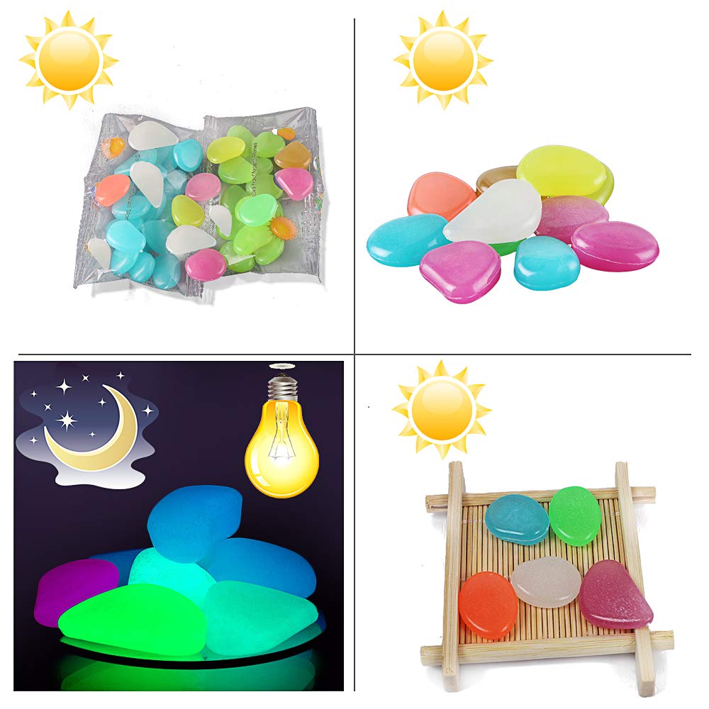 Solar 100 Pcs Colorful Glowing Garden Resin Pebbles,Garden Decor Glowing Stones Luminous Rocks for Outdoor Walkway Driveway,Luminous Stones for Plants Pot, Fish Tank,Swimming Pool etc