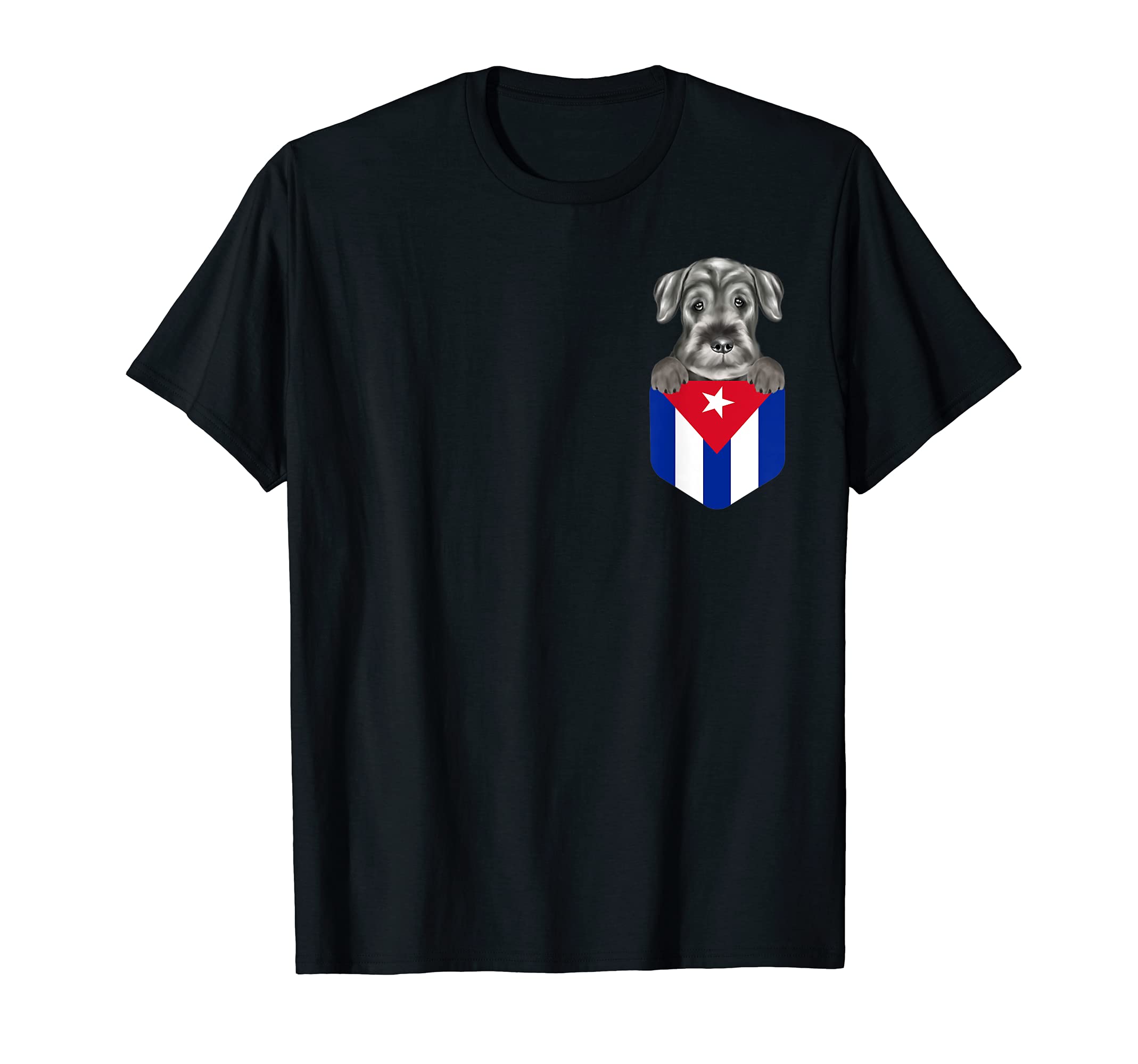 Cuba Flag Standard Schnauzer Dog In Pocket T-Shirt