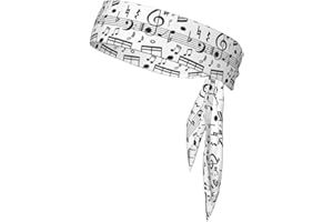 Music Note Print Sports Tie Headband,Adjustable Unisex Sport Sweatband for Running,Tennis,Workout