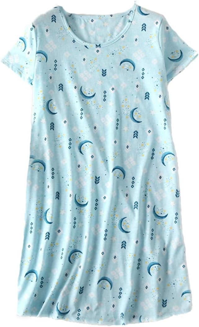Women's Cotton Nightgown Sleepwear Short Sleeves Shirt Casual Print Sleepdress