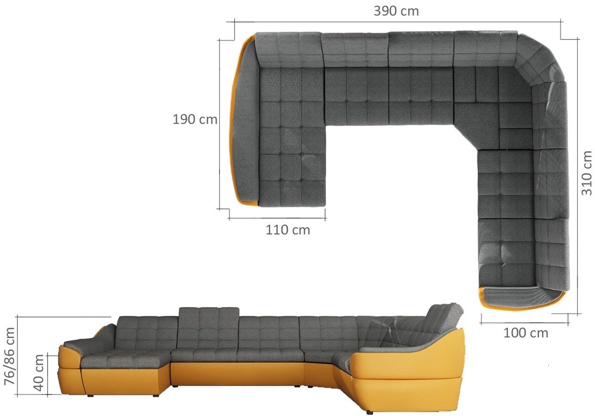 BMF "INFINITY XL" WHITE GREY 6SEATER EXTRA LARGE FAUX LEATHER & FABRIC