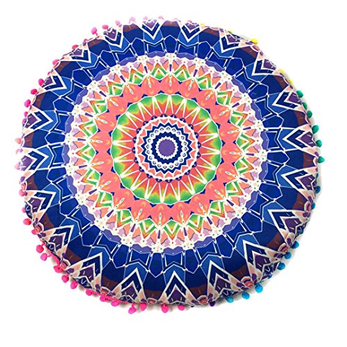 image for Indian Mandala Floor Pillowcases, Leyorie Colorful Round Bohemian Chai