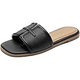 Athlefit Flat Sandals for Women Dressy Summer Square Open Toe Comfortable Slip On Beach Slide Sandals