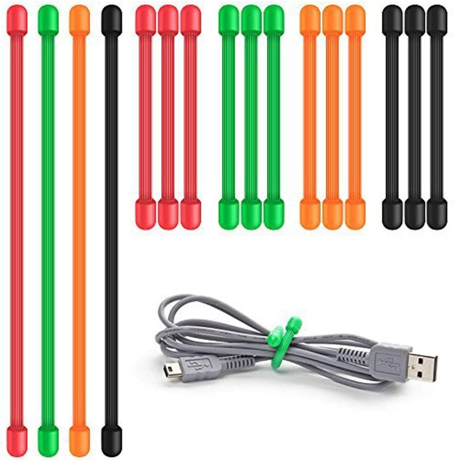 Xstar 16 Pcs Twist Ties, 3" & 6" Silicone Cable Ties Reusable Rubber Straps Holder for Cable