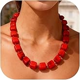 Peraca Cris Statement Bead Necklaces for Women Boho Collar Necklace Chunky Red Resin Simple Elegant Bohemian Dress Accessories