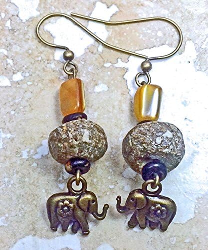 Woolly Mammoth Bone Bead Crystal Butterfly Earrings