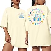 Magical Shirt Women Oversized Magic Kingdom Shirts: Happiest Place on Earth Shirt Cute Castle Graphic Family Holiday Tee Tops