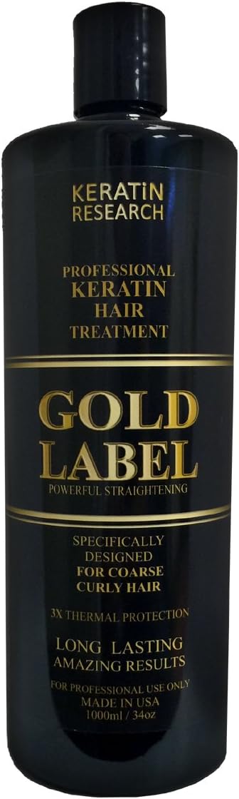 Gold Label Professional Brazilian Keratin Blowout Hair Treatment Designed for Coarse Curly, Black, African, Dominican