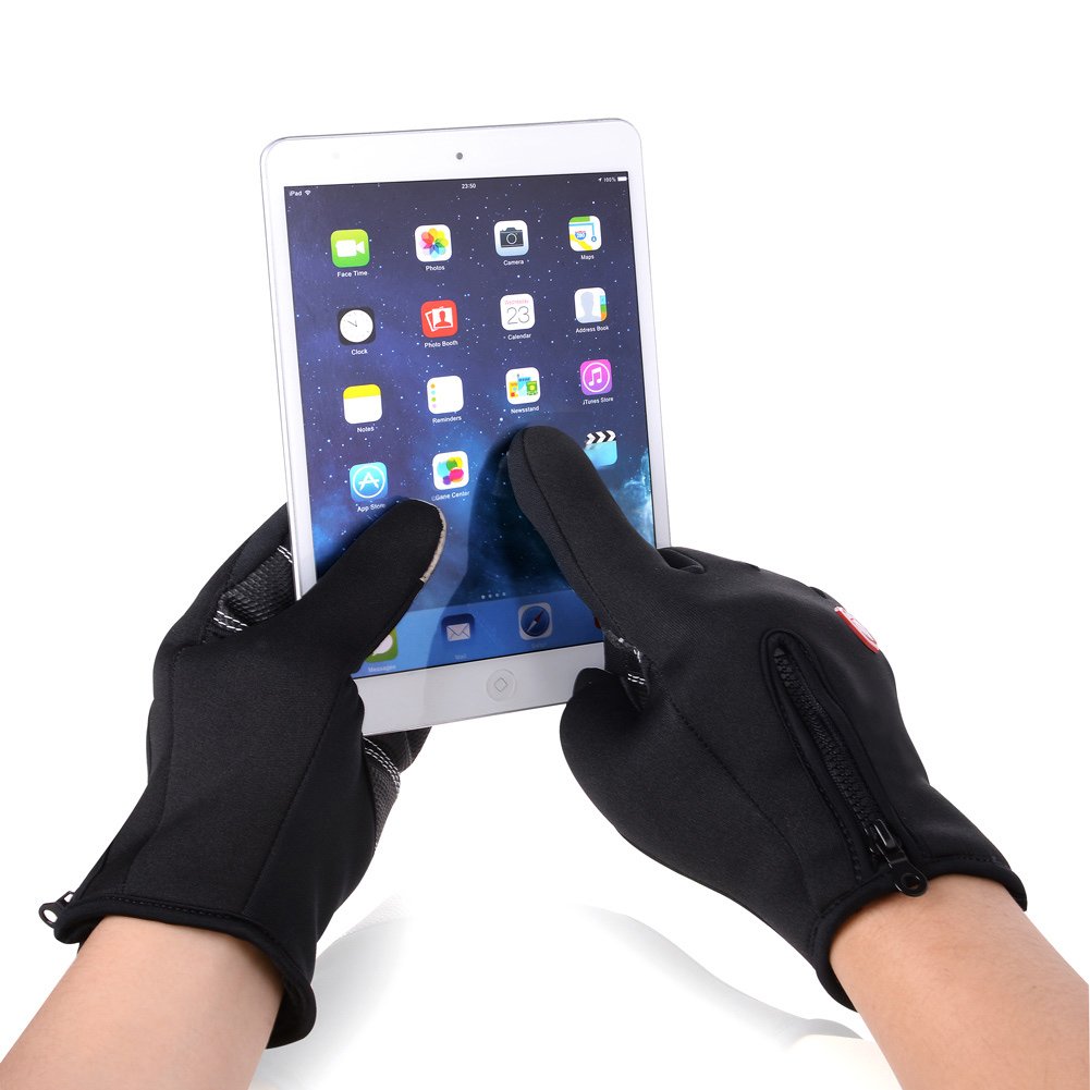 Vbiger Winterhandschuhe Wasserdicht Fahrradhandschuhe Sporthandschuhe SkiHandschuhe Outdoor Snowhandschuhe mit dickem Fleecefutter, Schwarz-1, XL