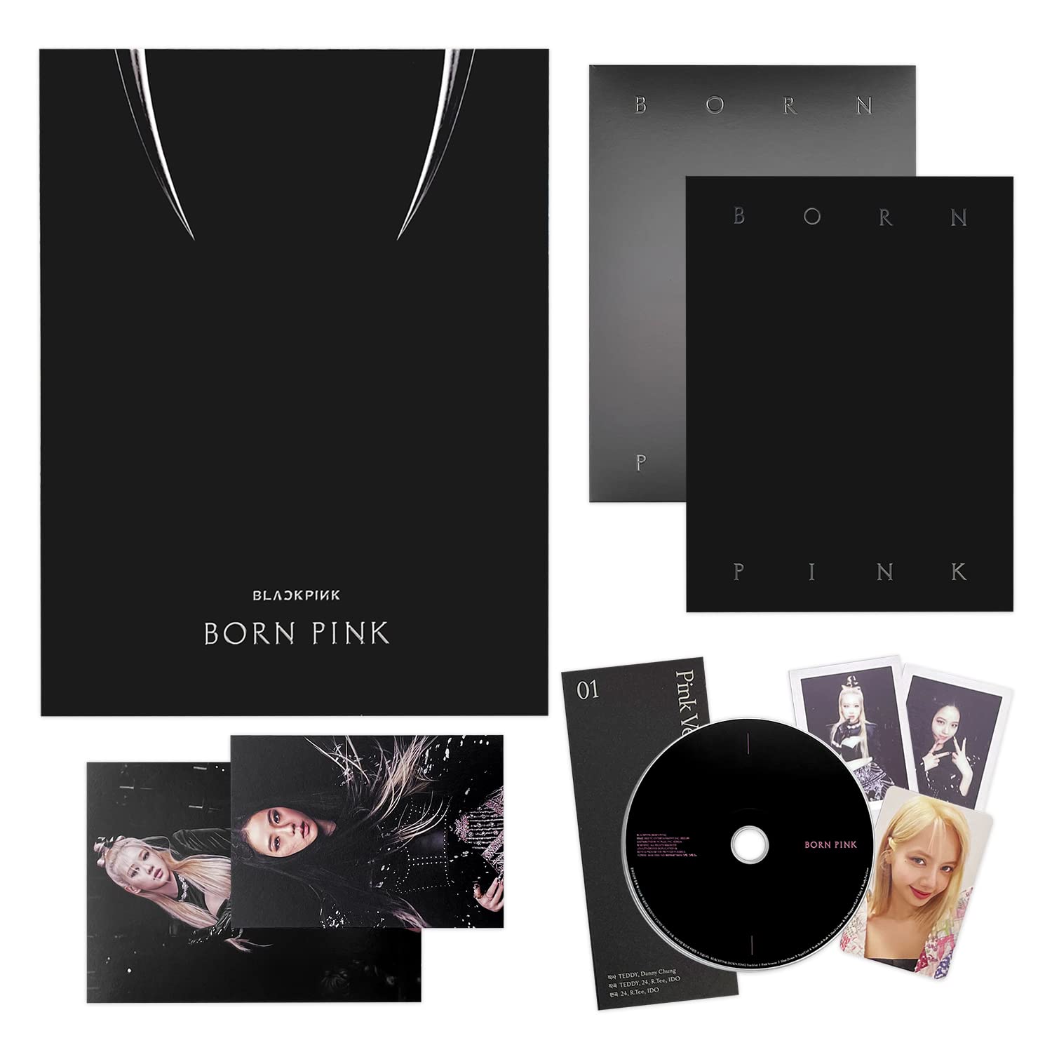 BLACKPINK - [BORN PINK] (BLACK Ver.) CD + Photobook + Envelope + Lyrics Paper + Large Photocard + Postcard + Instant Films + Selfie Photocard + 2 Pin Badges + 4 Extra Photocards