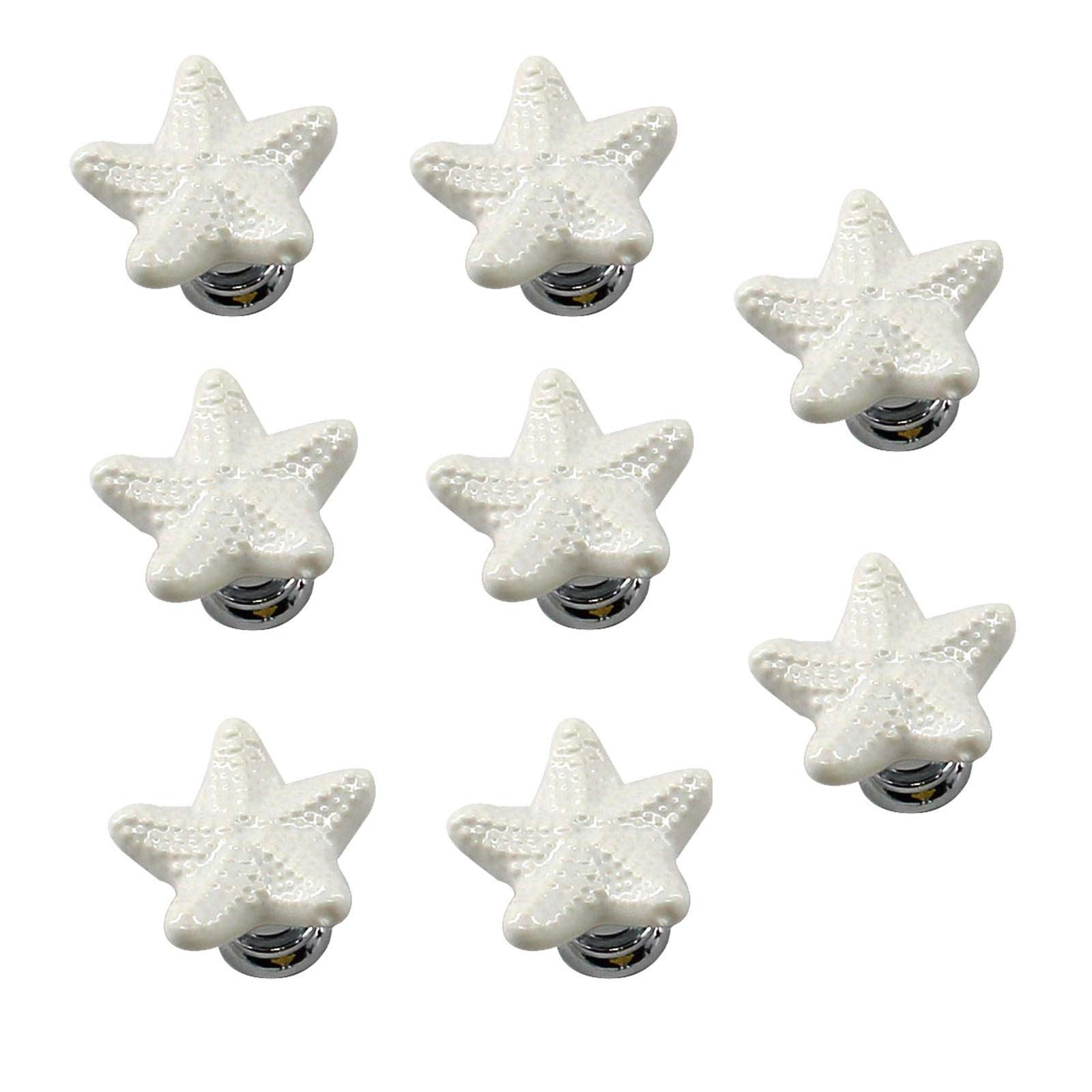 Annakideya Pack of 8 White Starfish Shaped Ceramic Drawer knobs with zinc Alloy Base Cabinet pulls Dresser Wardrobe Handles