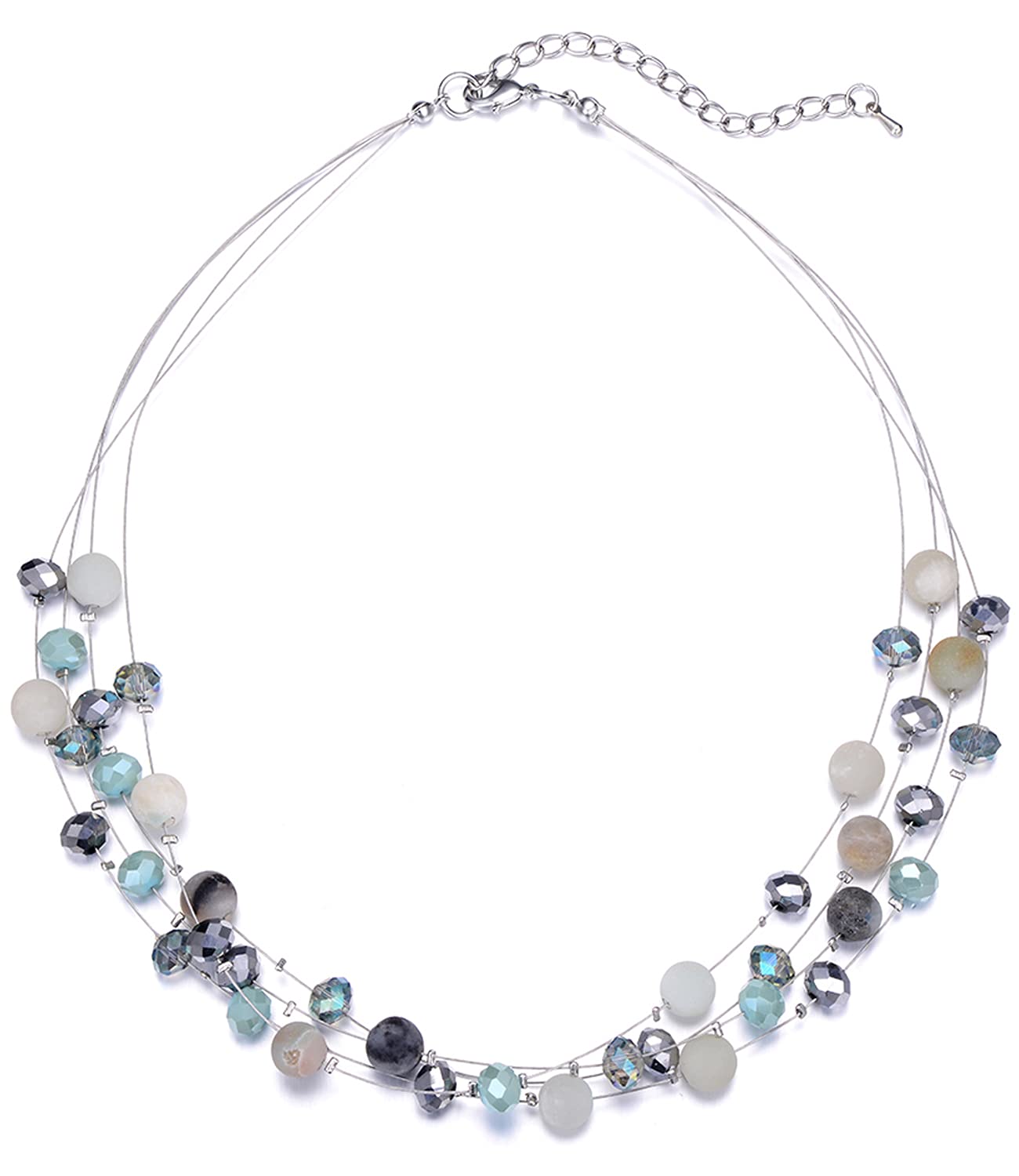 BULINLIN Crystal Layered Statement Necklace for Women, Shell Choker Necklace with Chunky Silver Metal Fashion Jewelry Gifts for Her (Amazon green)