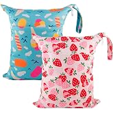 babygoal Wet Dry Bags for Baby Cloth Diapers, Washable Travel Bags, Beach, Pool, Gym Bag for Swimsuits &amp; Wet Clothes with Two Zippered Pockets 2 Pack LN02