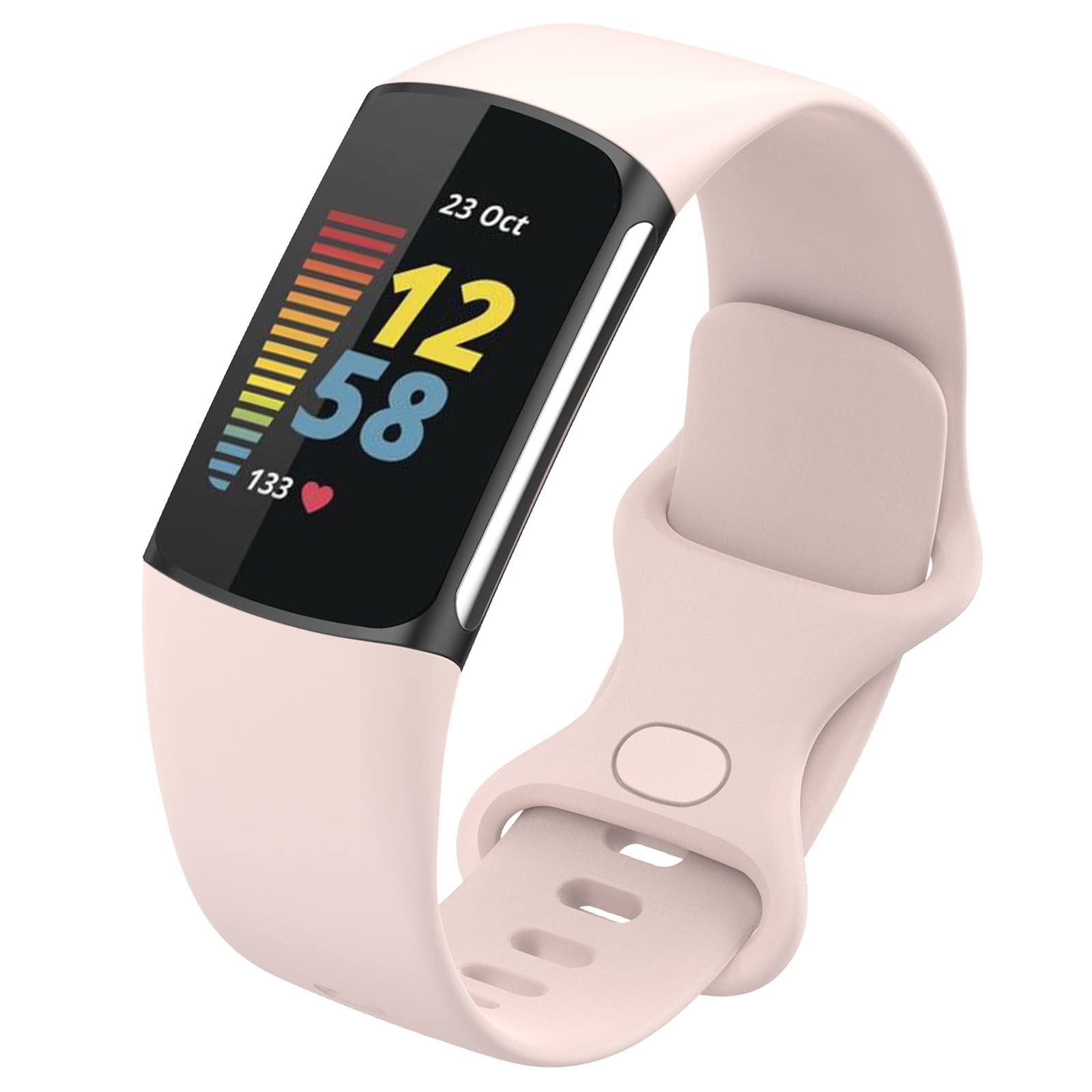 FunBand Straps Compatible with Fitbit Charge 5 Strap, Soft Silicone Sport Replacement Band Adjustable Wristband fit Compatible with Fitbit Charge 5 Activity Tracker for Women Men, Light Pink