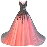 Kivary Gothic Gray Tulle Long Black Lace Sheer Bateau Prom Wedding Dresses