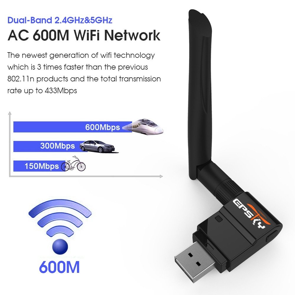 Wifi Adapter Dual Band 5ghz 600mbps wireless adapter for Desktop Laptop with Windows xp / 7/8 / 10 Mac 10.6-10.13