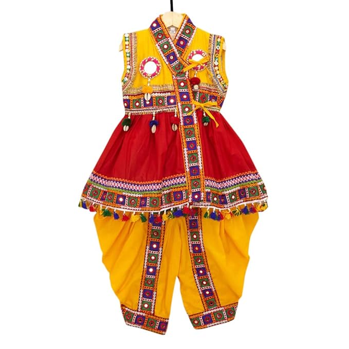 Banjara By Hopscotch Boys 100% Cotton India Embroidered Kedia in Red Color