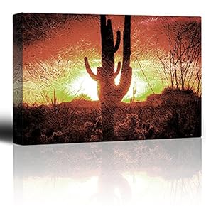 Brush Styled Landscape Art of a Cactus in The Desert