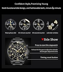 OLEVS Black Watches for Men Chronograph Luxury